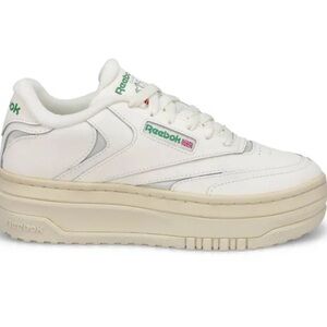 Reebok Cream Platform Leather Sneakers with Green Logo